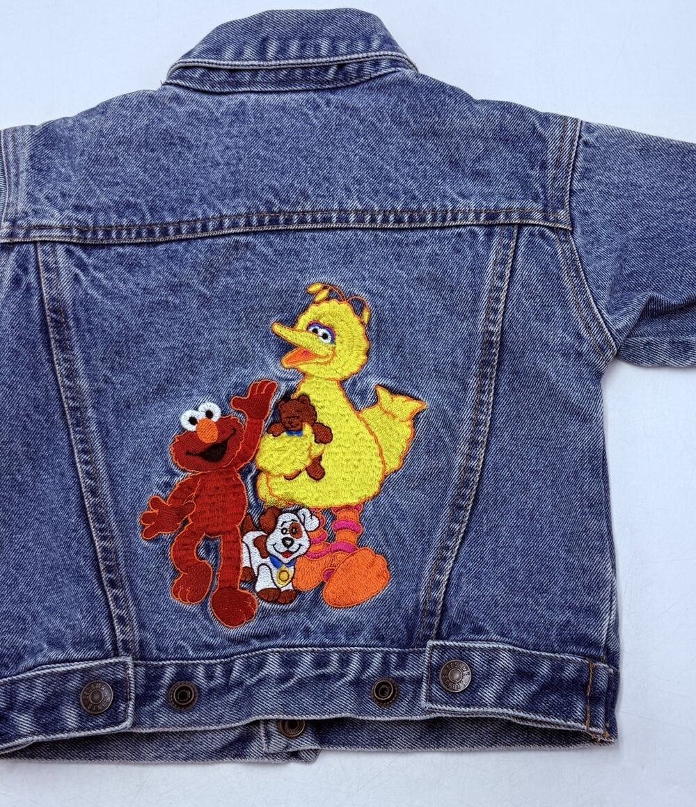 Sesame Street 18M Jean Jacket Big Bird Elmo Puppy Embroidered Vintage A7